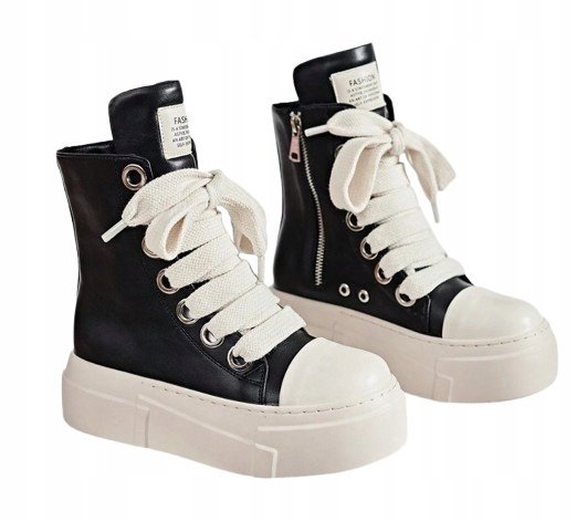 SHEIN TRAMPKI DAMSKIE CZARNE WYSOKIE SZNUROWANE 36 11DB