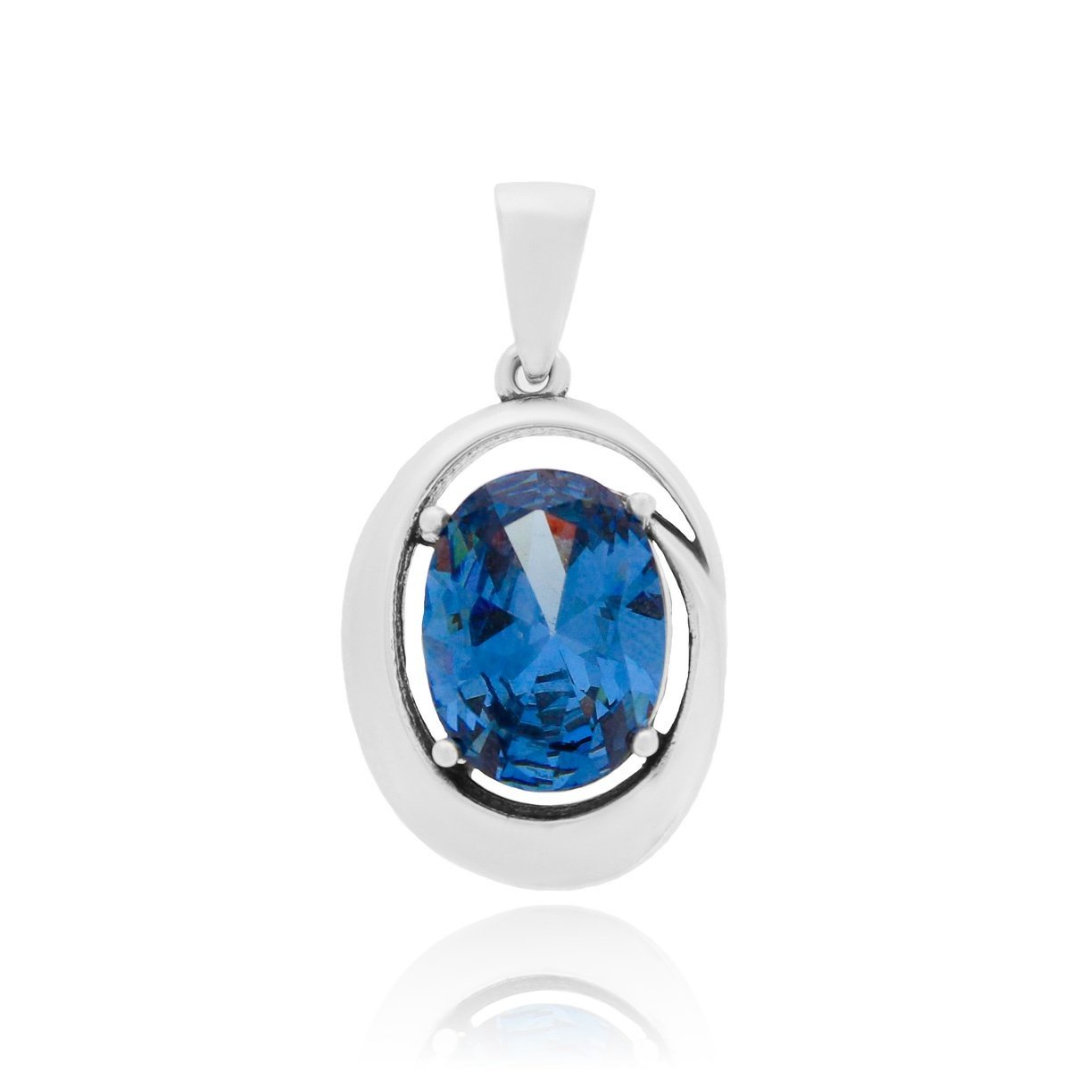 Srebrna zawieszka owalna z niebieską cyrkonią pr. 925