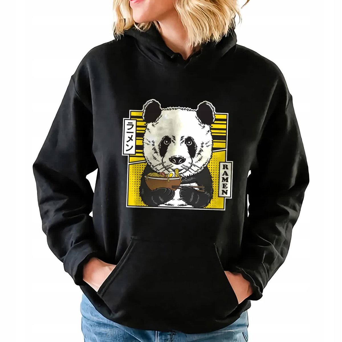 Bluza Damska Z Kapturem PANDA RAMEN Japońskie Anime Kawaii Wzory Rozmiar L