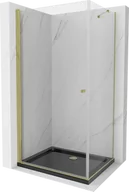 Kabiny prysznicowe - Mexen Pretoria kabina prysznicowa uchylna 70x100 cm, transparent, złota + brodzik Flat, czarny - 852-070-100-50-00-4070G - miniaturka - grafika 1