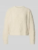 Swetry damskie - Sweter z dzianiny o kroju regular fit z fakturowanym wzorem model ‘ELLY’ - miniaturka - grafika 1