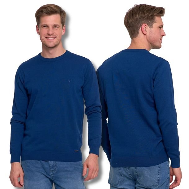 Sweter Męski Elegancki Klasyczny Bawełniany Okrągły Dekolt Gładki Moraj L