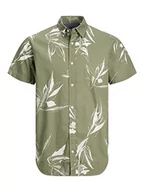 Koszule męskie - JACK & JONES Męska koszula JORCRAYON AOP z krótkim rękawem, zielona (Oil Green), L, khaki-zielony (Oil Green), L - miniaturka - grafika 1