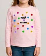 Koszulki dla dziewczynek - Różowa koszulka z długim rękawkiem na Dzień Kropki dla dziewczynki wzór kropki27 - miniaturka - grafika 1