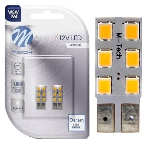 2x Żarówka W5w Led Osram M-tech T10 Retrofit Biała Boczna