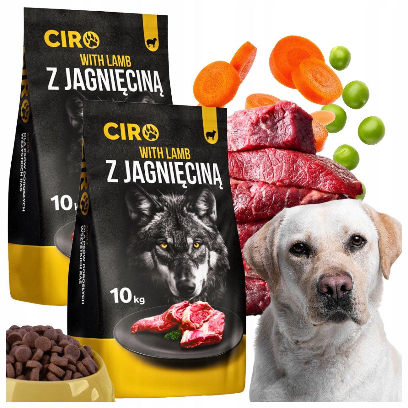 Karma dla Psa Sucha z Jagnięciną 10 kg 41% MIĘSA Ciro Wszystkie Rasy Adult