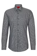 Koszule męskie - HUGO Męska koszula Kenno Slim Fit z nadrukowanym bawełnianym płótnem, Czarny, 38 - miniaturka - grafika 1