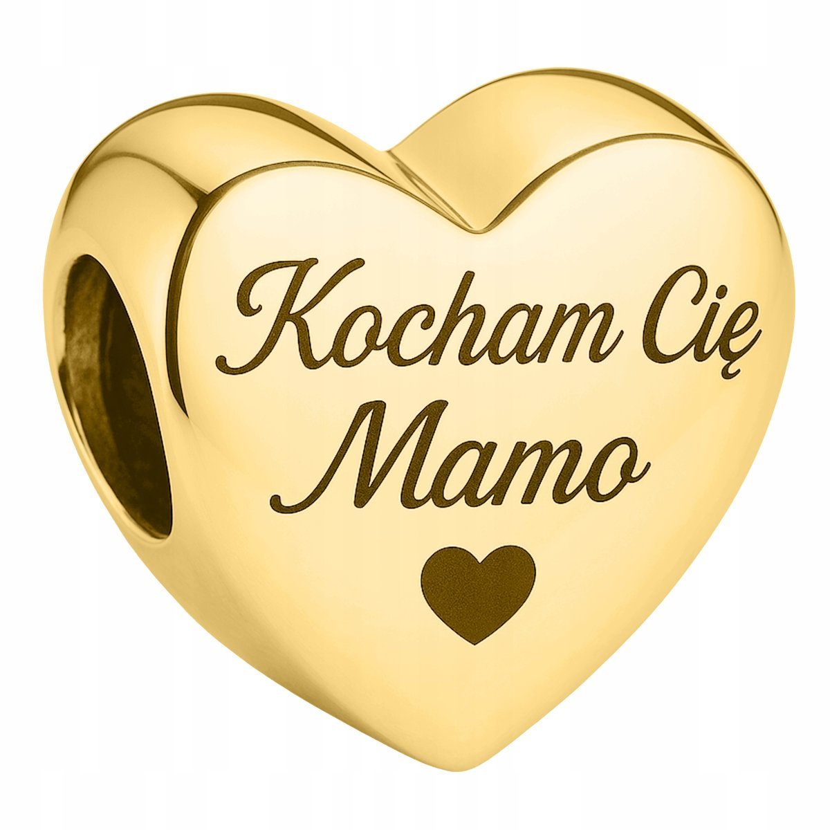 Złoty Charms Serce z Grawerem dla Mamy Grawer Kocham Cię Mamo SREBRO 925