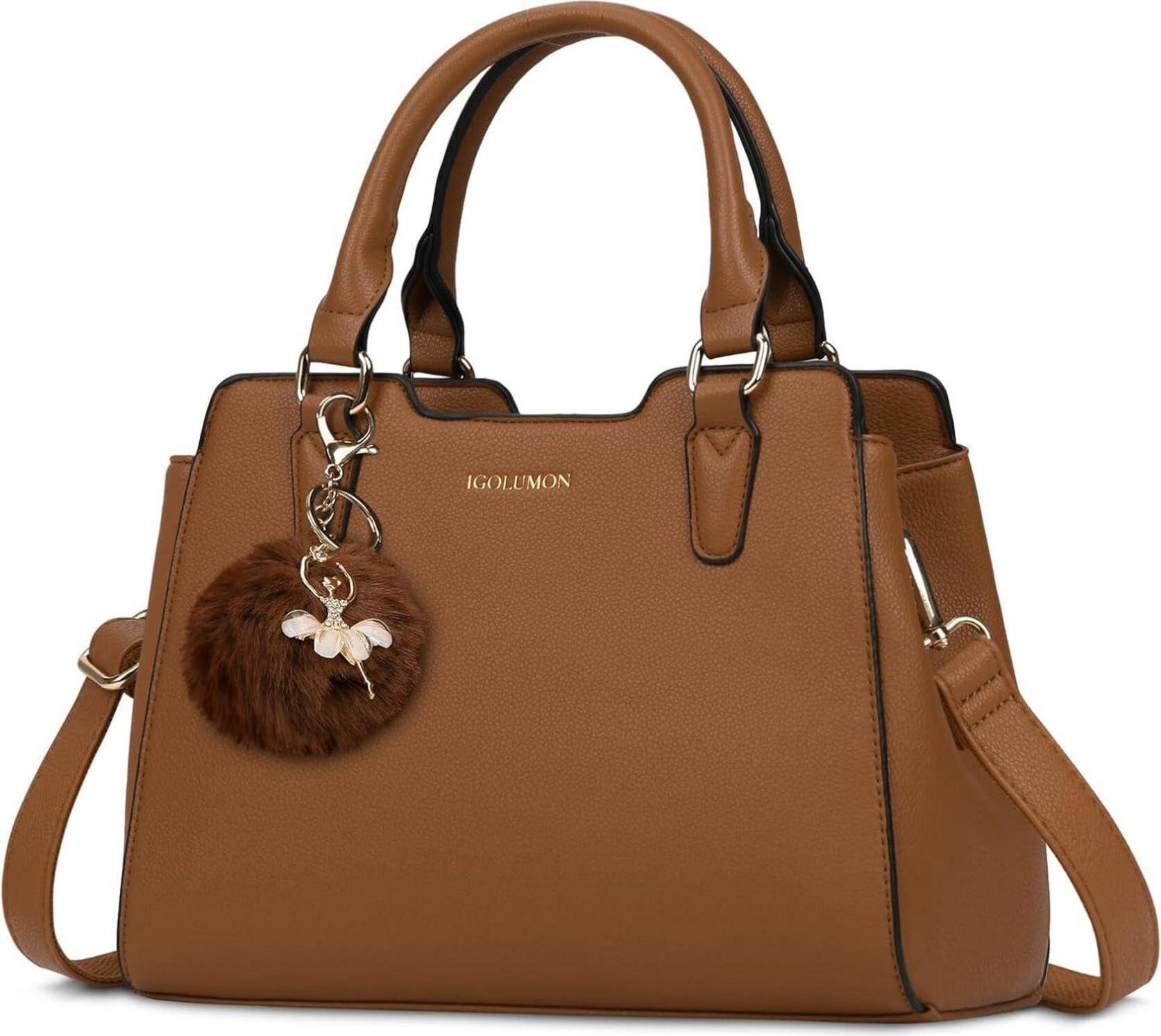 IGOLUMON Torebka Damska Średnia Skórzana Torba z Uchwytem Brązowa