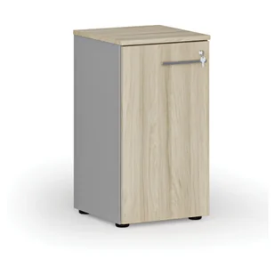 Szafa biurowa niska z drzwiami PRIMO GRAY, 740 x 400 x 420 mm, szary/dąb naturalny - Szafy biurowe - miniaturka - grafika 1