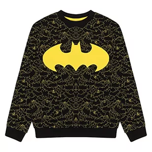 DC komiksy Batman Wzorzyste logo chłopięca bluza z okrągłym dekoltem czarna | Oficjalny towar | Prezenty z Batmanem, DC Comics Merchandise, Czarny, 11-12 lat - Bluzy dla chłopców - miniaturka - grafika 1
