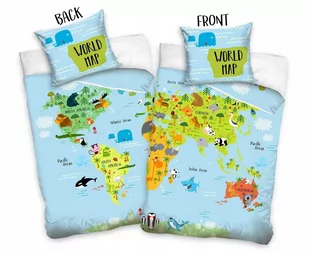 POŚCIEL bawełniana dziecięca MAPA 160x200 cm zwierzęta GEOGRAFIA ŚWIAT - Pościel dla dzieci - miniaturka - grafika 1