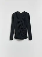 Bluzki damskie - Reserved - Bluzka z modalem - czarny - miniaturka - grafika 1