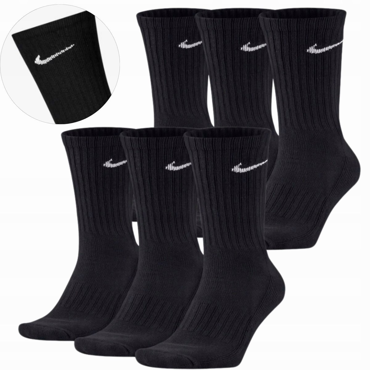 Nike Oryginalne Skarpety Skarpetki Wysokie 38-42 6 Par Czarne