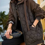 Kurtki damskie - TEMU Pikowana kurtka z kapturem, rozpinana na zamek błyskawiczny, z wypełnieniem, ocieplana, z długim rękawem, na zimę, odzież damska - miniaturka - grafika 1