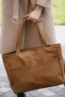 Torebki damskie - Torba NA LAPTOP Shopper z nubuku tapicerskiego w kolorze camel - miniaturka - grafika 1