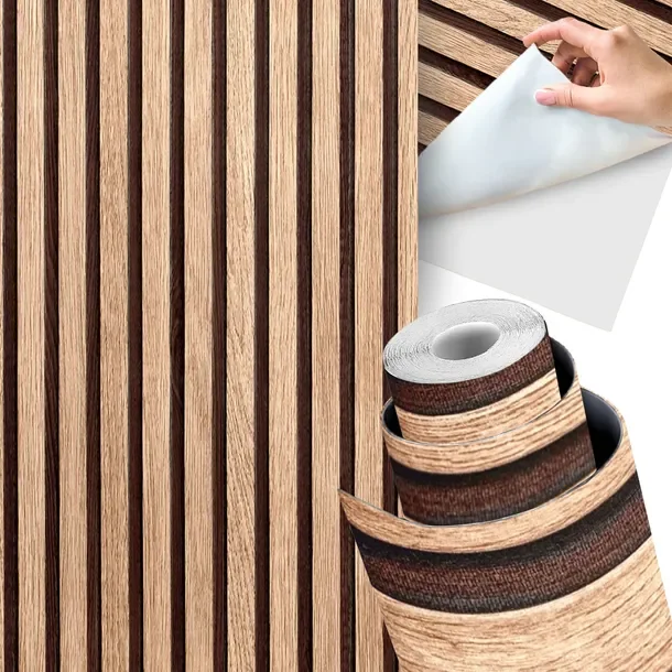 Tapeta Lamel Samoprzylepna Panele Ścienne 3D Okleina Lamele Brąz Drewno 10m