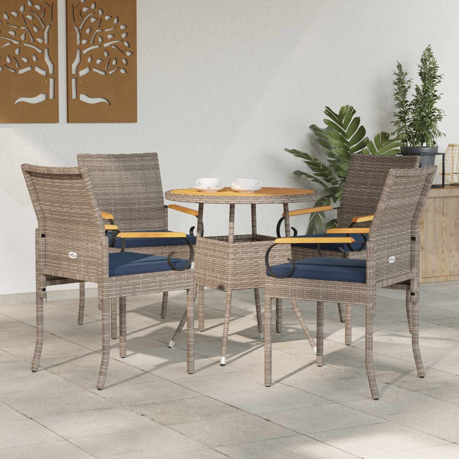 vidaXL Krzesła ogrodowe 4 pcs Szary i granatowy Poli Rattan i Akacja 42025888