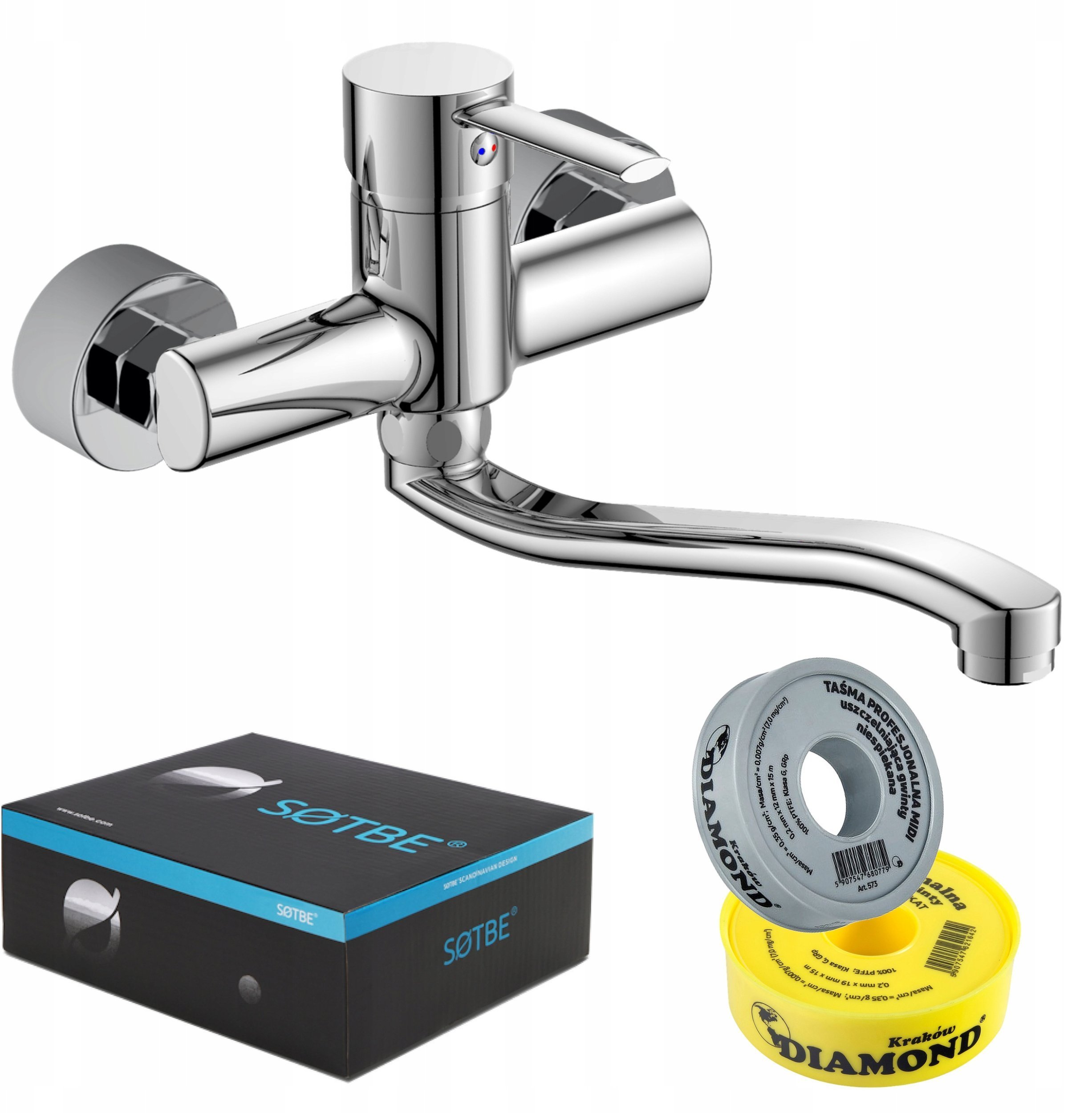 SOTBE Bateria umywalkowa ścienna kran z ruchomą wylewką chrom