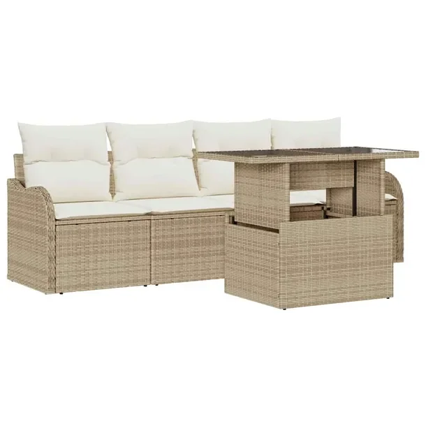 Zestaw 4-elementowy sofa ogrodowa z rattanu, poduszki, beżowy, 60 cm głę