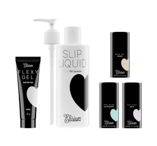 Elisium Mały zestaw do hybryd Pro Bond + Miracle Base Gel + FlexyGel Milky & Slip Liquid + Top Coat Shiny 5902539707793 [12331569] - Palety i zestawy do makijażu - miniaturka - grafika 1