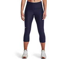 Spodnie damskie - Under Armour Damskie spodnie HeatGear Armour High No-Slip Waistband Pocketed Capri Heatgear Armour High Waisted Pocket Capri niebieski granatowy (Midnight Navy (410)/biały M - miniaturka - grafika 1