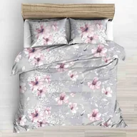 Pościel - Pościel z kory 180x200 szara duże różowe rysowane kwiaty - miniaturka - grafika 1