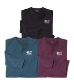 Koszulki męskie - Zestaw 3 koszulek z dekoltem z guzikami Wild Park Mężczyzna Atlas For Men - Kolor : Niebieski - Rozmiar : 4XL - miniaturka - grafika 1