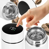 Kubki termiczne - Kubek termiczny do kawy 500 ml stal nierdzewna termos z wyświetlaczem temp. biały - miniaturka - grafika 1