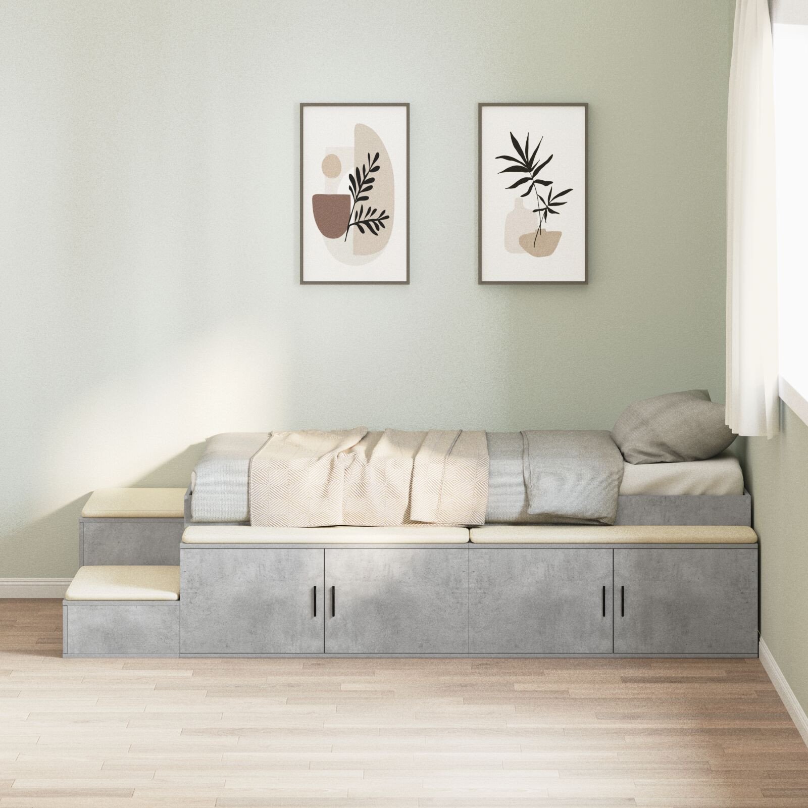 vidaXL Łóżko z przechowalnią Szare 100x200 cm