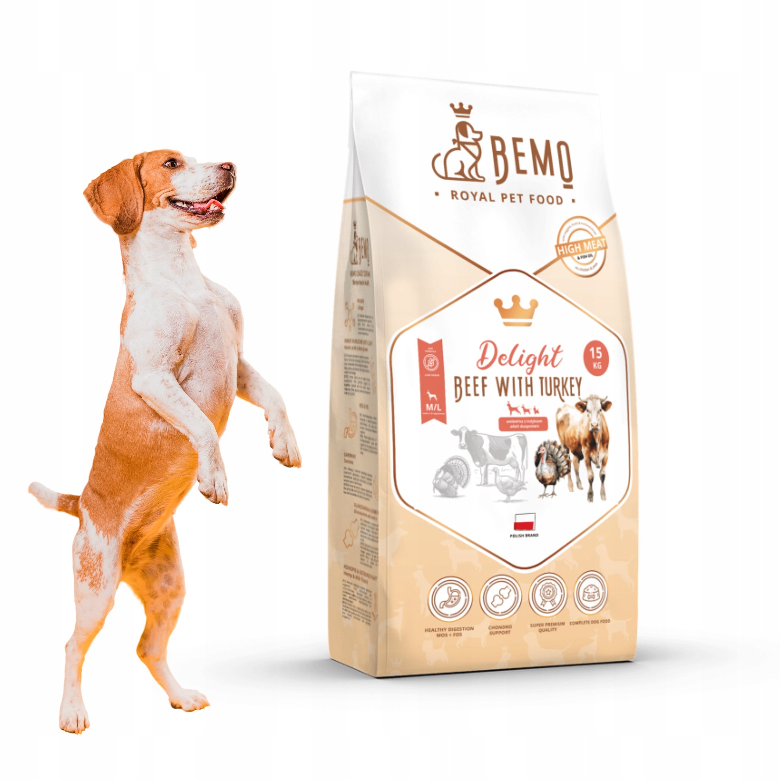 Karma dla psa sucha Bemo Delight M/L 15 kg z wołowiną indykiem dużych psów