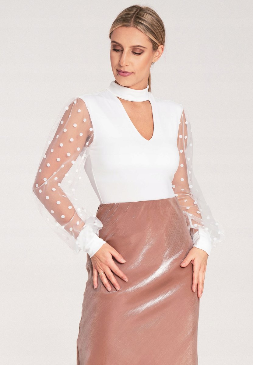 Bluzka na sylwestra Białe body z długim rękawem M1081 rozmiar S/M