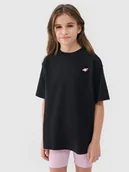 Koszulki dla dziewczynek - 4F T-shirt oversize gładki dziewczęcy - czarny 122 (6-7 lat) - miniaturka - grafika 1