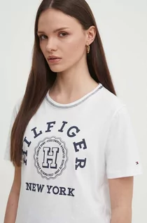 Koszulki sportowe damskie - Tommy Hilfiger t-shirt bawełniany damski kolor biały WW0WW41575 - grafika 1
