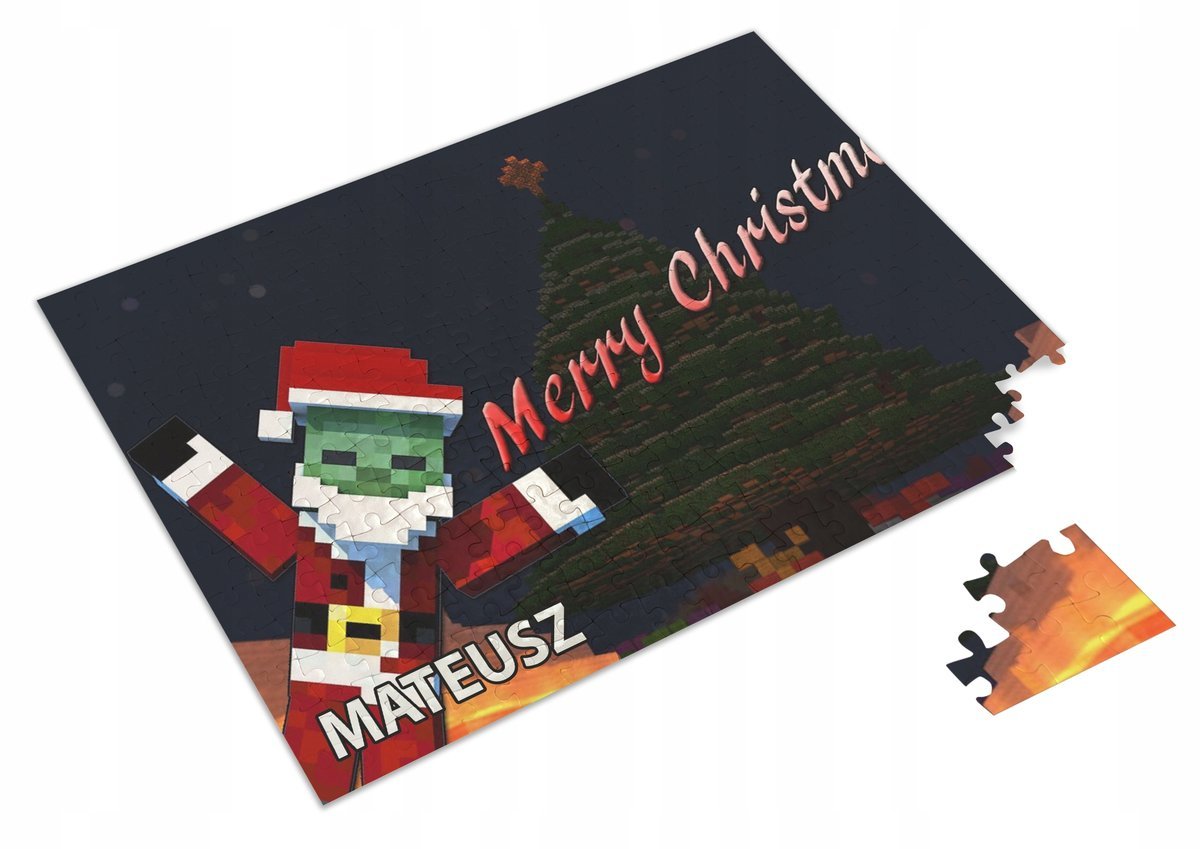 Puzzle MINECRAFT ŚWIĄTECZNE A3 252 el z Nadrukiem Twoje IMIĘ + Pudełko 4