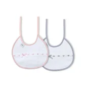 Śliniaki i fartuszki - Śliniak bawełniany 2 szt. z odobną lamówką biały szary różowy okrągły - miniaturka - grafika 1