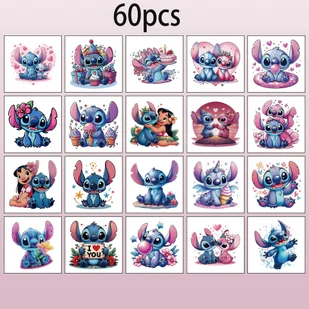 TEMU 60 sztuk Disney Stitch tymczasowe naklejki z tatuażami - wysokiej jakości fałszywe tatuaże do codziennego dekorowania ciała i akcesoriów do - Wyposażenie studia tatuażu - miniaturka - grafika 1