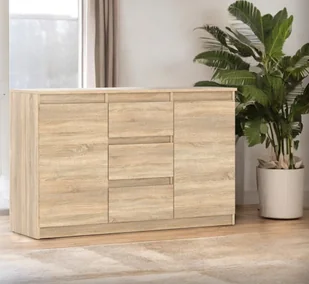 Komoda Drewniana 3 Szuflady Do Salonu Sypialni 120cm Nowoczesna Dąb Sonoma - Komody - miniaturka - grafika 1