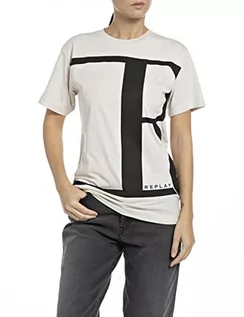 Koszulki i topy damskie - Replay Damska koszulka z krótkim rękawem z nadrukiem na plecach, 412 ciepłe masło, S - grafika 1