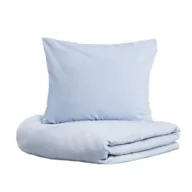 Pościel - HOMLA Pościel DEFLA z pranej bawełny niebieska 160x200 + 2*50x60 cm - miniaturka - grafika 1