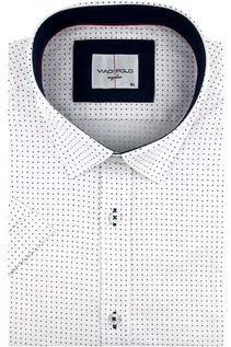 Koszule męskie - Koszula Męska Elegancka Wizytowa do garnituru biała w kropki z krótkim rękawem w kroju REGULAR Viadi Polo N600 - grafika 1