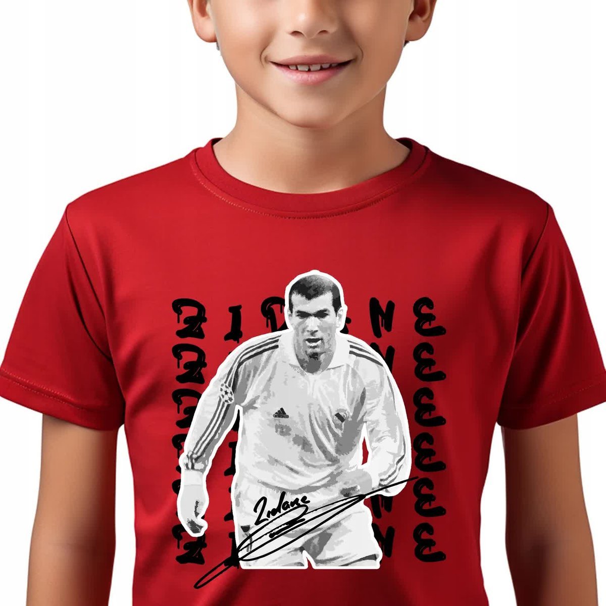 T-SHIRT KOSZULKA DZIECIĘCA CZERWONY 146cm Piłkarze Piłka Nożna Zidane Wzory