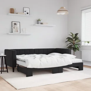 vidaXL Sofa rozsuwana z materacami, czarna, 80x200 cm, aksamit - Sofy i kanapy - miniaturka - grafika 1