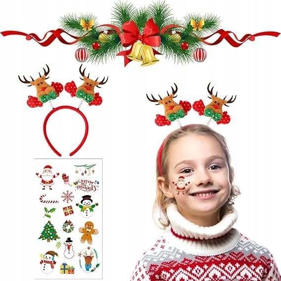 Opaska świąteczna na głowę Akcesoria do włosów + tatuaże Renifery