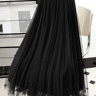 Spódnice - TEMU Elegancka spódnica z brokatu, poliestrowa spódnica midi z plecionymi detalem, jednokolorowa, na każdą porę roku, z tkaniny z dzianiny, - miniaturka - grafika 1