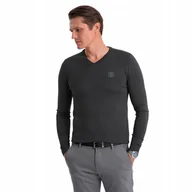 Swetry męskie - Klasyczny męski sweter grafitowy dekolt w serek V-neck V17 OM-SWBS-0107 XXL - miniaturka - grafika 1