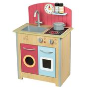 Zabawy w naśladowanie dorosłych - Teamson Kids Little Chef Porto Klasyczny Zestaw Zabawkowy z Drewnianą Kuchnią z Interaktywnymi Funkcjami i 4 Akcesoriami do Zabawy w Gotowanie Czerw.. - miniaturka - grafika 1