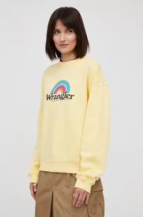 Bluzy damskie - Wrangler bluza bawełniana damska kolor żółty z nadrukiem - grafika 1