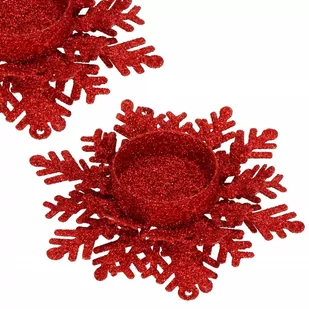 Świecznik świąteczny ozdobna śnieżynka brokatowa czerwona - Świeczniki - miniaturka - grafika 1