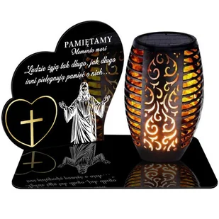 ZNICZ SOLARNY LED WIECZNY PODSTAWKA NA CMENTARZ GRÓB Serce EFEKT PŁOMIENIA - Lampiony i znicze - miniaturka - grafika 1